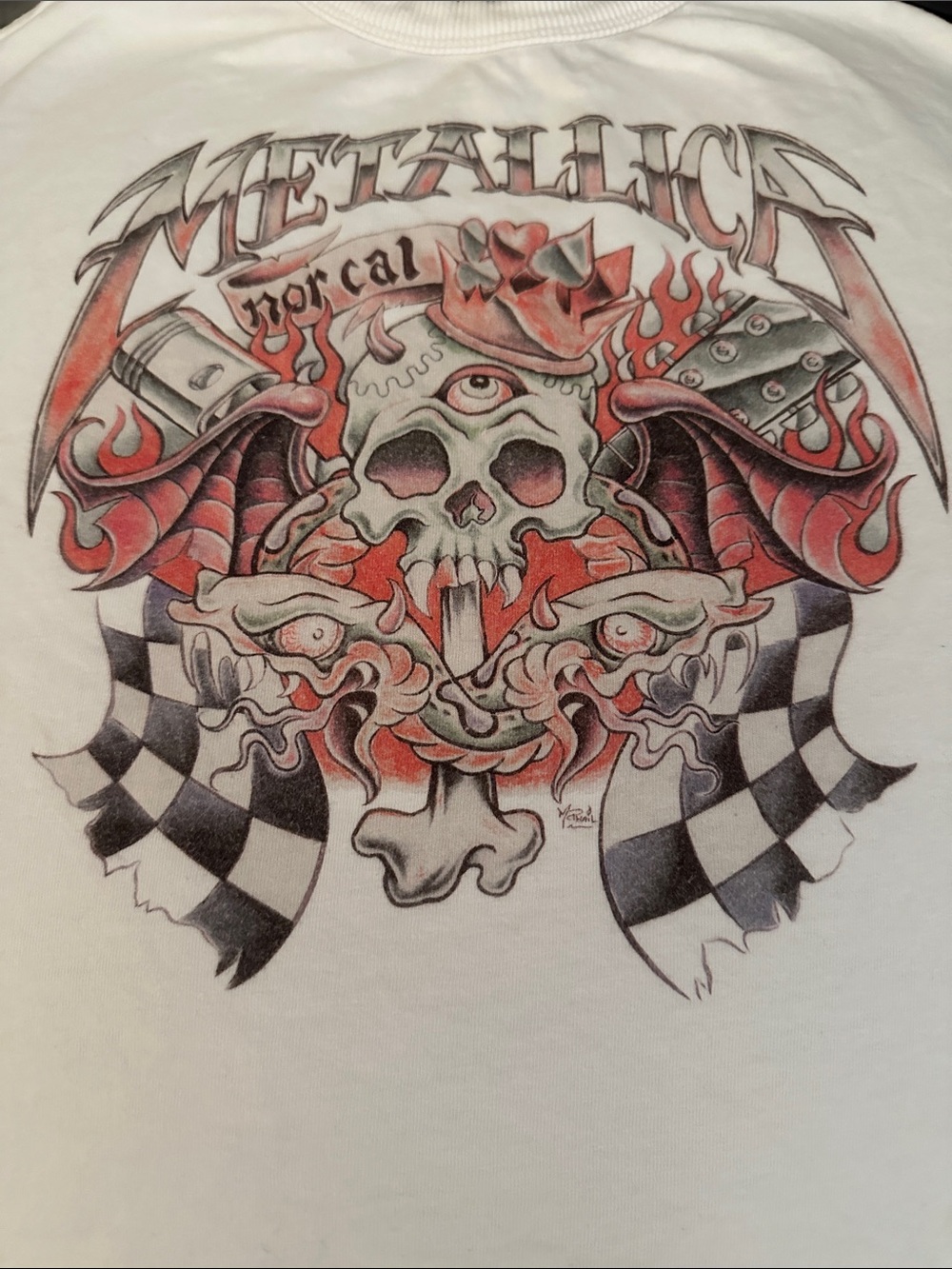 Graphic Tee - White with Red & Black Skull Design